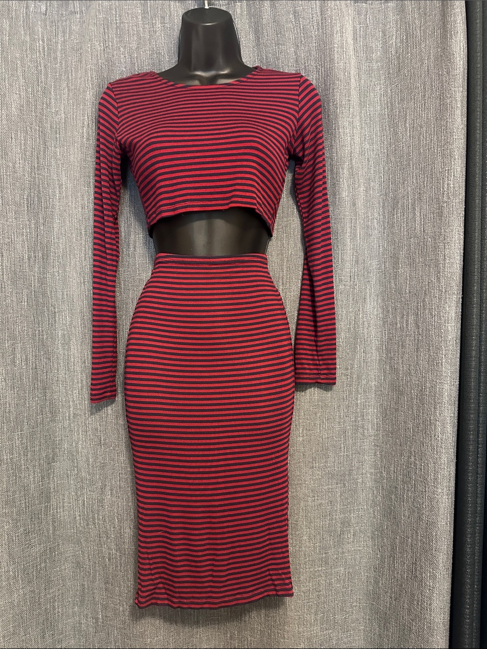 Lusaka Striped Red and Blue Pencil Midi Skirt